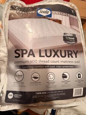 Sealy Spa Luxury Twin Mattress Pad – 400 Thread Count Tencel – White